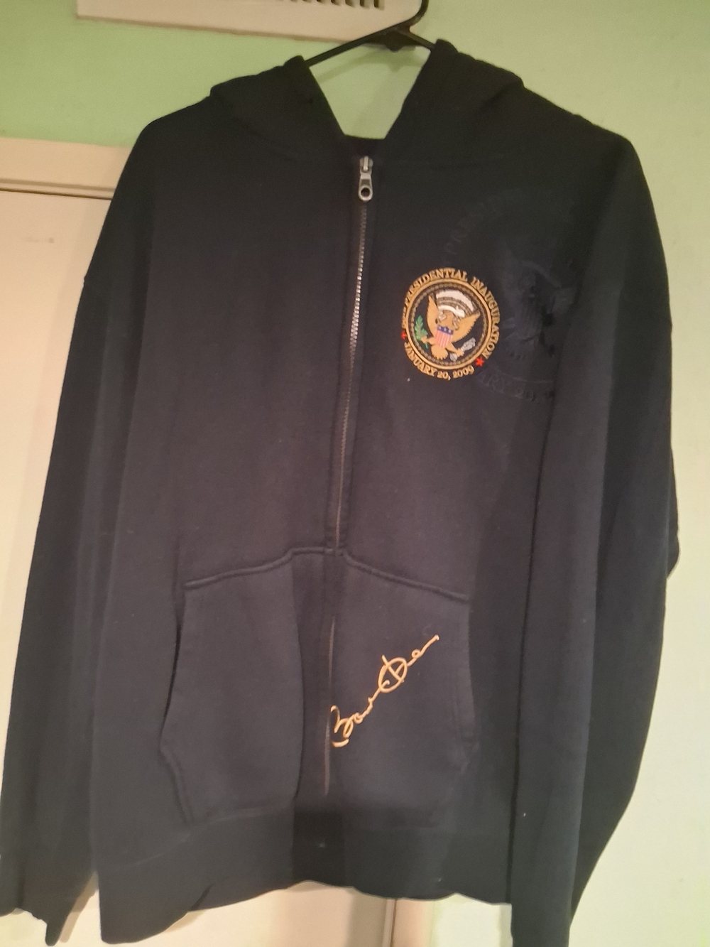 Black Embroidered Zip-Up Hoodie with Presidential Seal